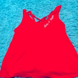 Red T-shirt with writing